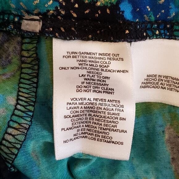 Kasper Skirt Woman Plus Size Teal Gold Metalic  Elastic Waist A-Line Stretch - Picture 7 of 9